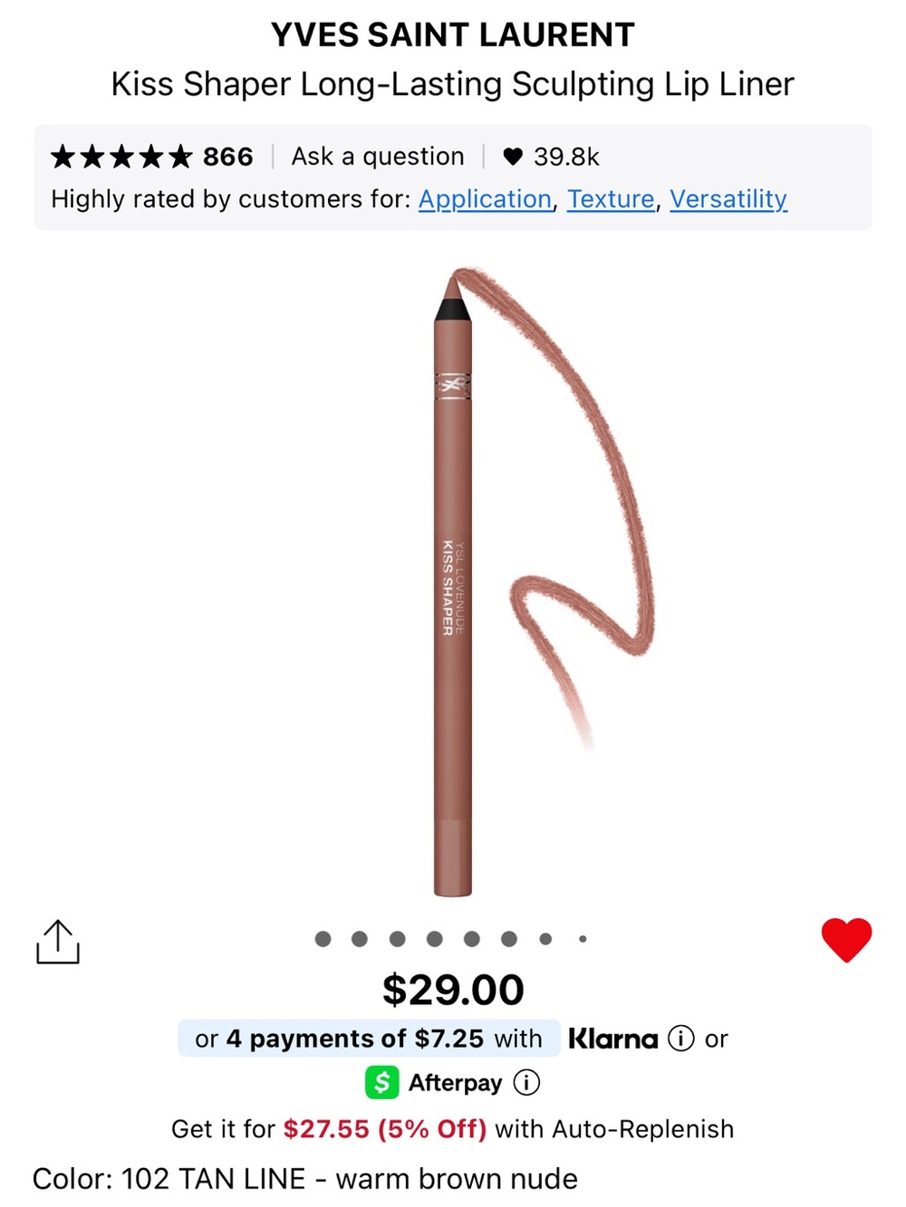 NWT Yves Saint Laurent Kiss Shaper Long-Lasting Sculpting Lip Liner - Tan Line